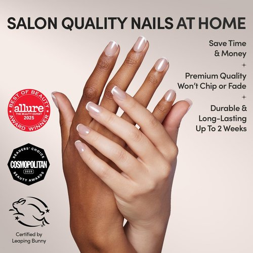 Glamnetic Press On Nails - La Perle | Salon Quality Semi-Transparent Squoval French Tips | 30 Nail Kit with Glue, 15 Sizes