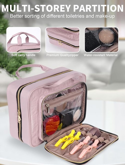 BALULHG Travel Size Toiletry Bag with Hanging Hook, Water-resistant Cosmetic Makeup Bag Organizer for Shampoo, Full Sized Container, Toiletries