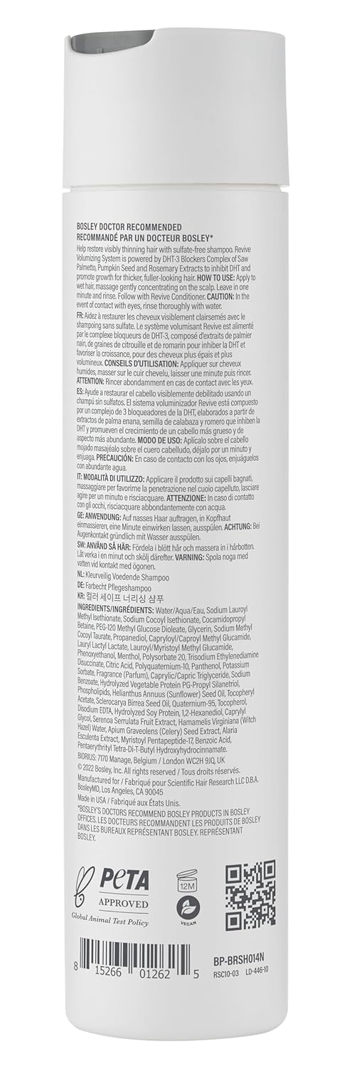 BosRevive Nourishing Shampoo for Thinning Hair - DHT Blocker, Sulfate-Free, Vegan with Biotin & Saw Palmetto | 10.1 Fl Oz