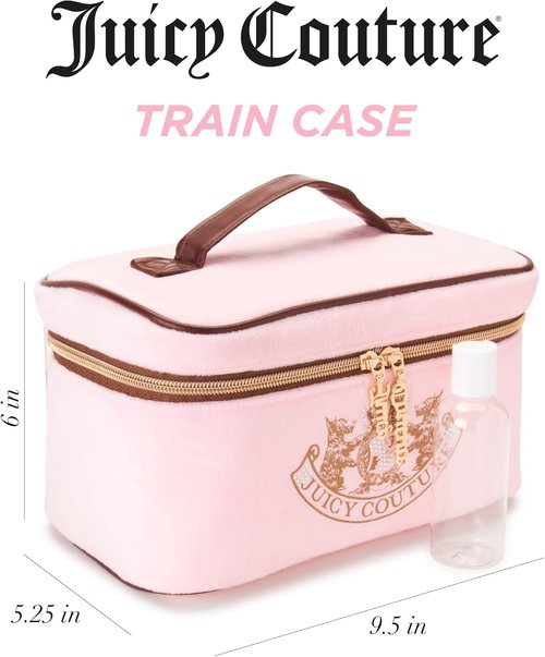 Juicy Couture Pink Makeup Bag - Stylish Cosmetics Organizer with Rhinestone Crown | Travel Essentials Case