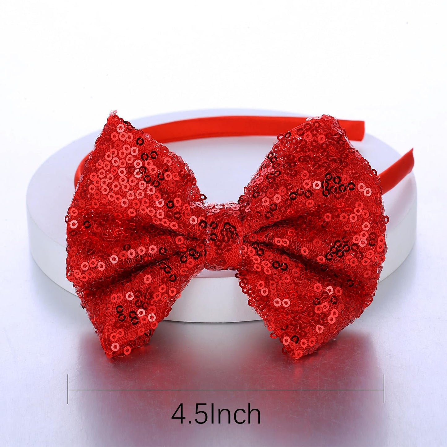 Kiszu Sparkly Sequin Hair Bow Headbands Fashion Glitter Cute Boutique Ribbon Bows for Girls, Kids, and Women (Red)