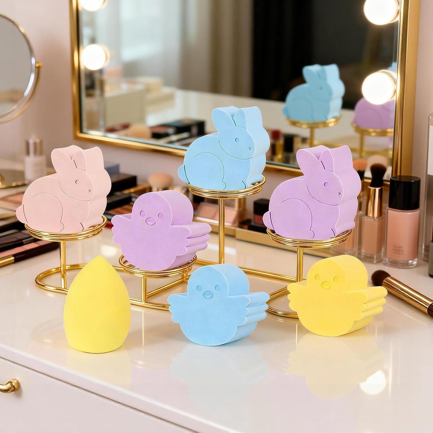 Skiennix Easter Makeup Sponge Set - 12 Pcs Bunny & Chick Blenders | Soft, Latex-Free Beauty Sponges for Foundation & Powder