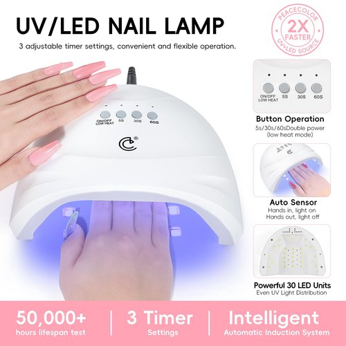 PEACECOLOR 53PC Gel Nail Polish Kit with U V Light and Drill 35 Colors Soak Off Gel Polish with Matte Glitter Glossy Top Base Coat Art Manicure Complete Nail Polish Kit Gifts for Women
