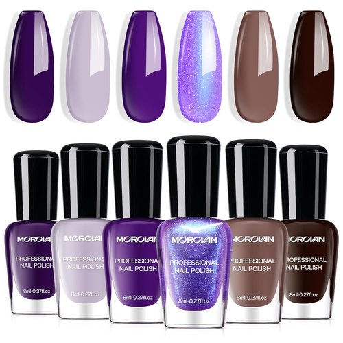 Morovan Purple Nail Polish Set - Quick Dry Brown Nude Glitter & Dark Purple Shimmer | Perfect Gift for Nail Art Lovers