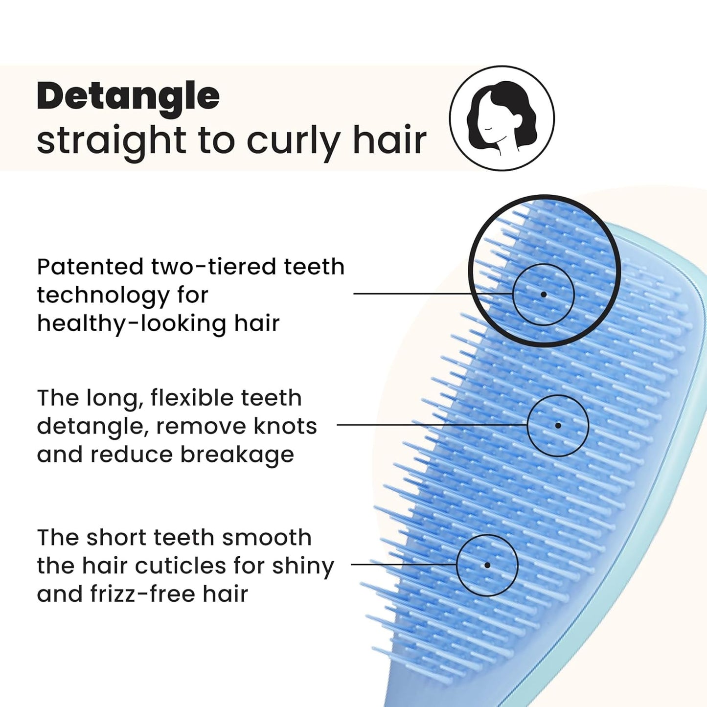 Tangle Teezer Ultimate Detangler Brush for Wet & Dry Hair, Eliminates Knots & Reduces Breakage for Straight to Wavy Hair Types, Denim Blues