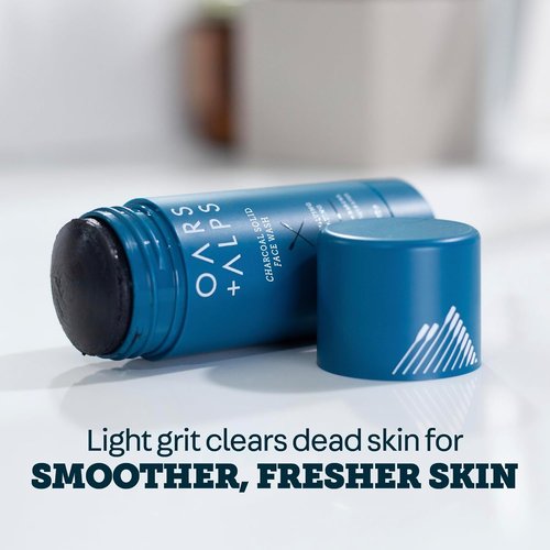 Oars + Alps Exfoliating Face Wash Stick - 2-in-1 Cleanser & Exfoliant with Activated Charcoal | Travel Size 1.2 Oz