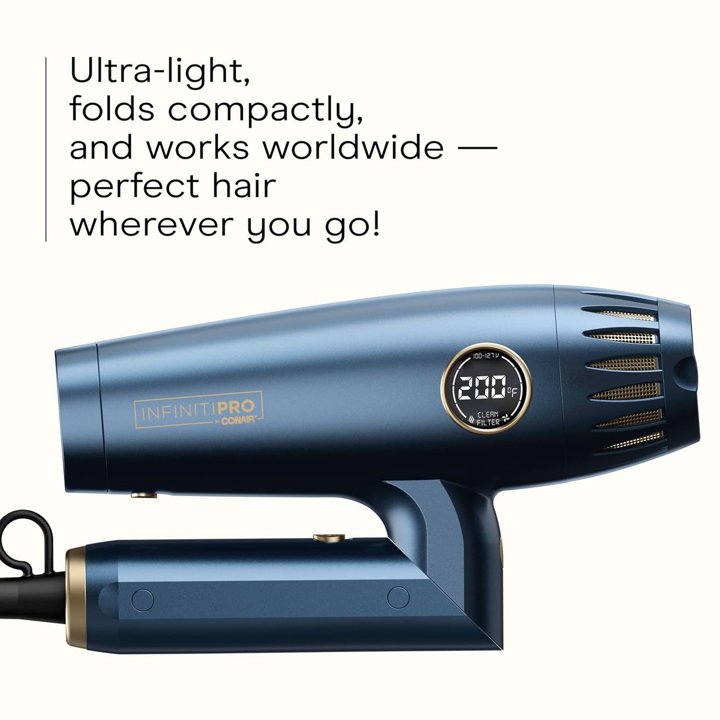 Infiniti PRO by CONAIR Ionic Hair Dryer - 1875W Frizz-Reducing Blow Dryer with Diffuser | Fast Drying Power in Blue