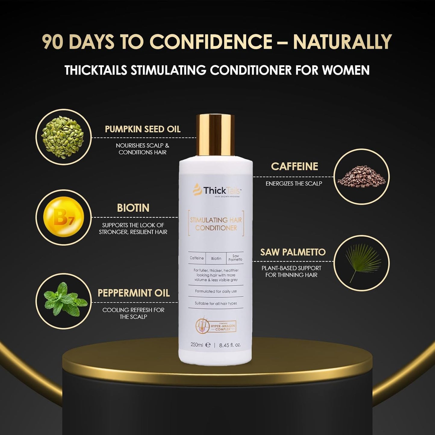 ThickTails Hair Growth Conditioner - Biotin & Caffeine Formula for Thinning Hair, 8.45 fl oz