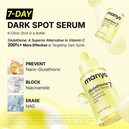 MANYO Glutathione 7 Dark Spot Serum - Niacinamide Face Treatment for Radiant Skin | 1.01 fl. oz (30ml)