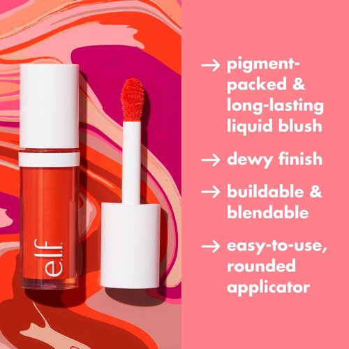 e.l.f. Camo Liquid Blush - Long-Lasting High-Pigment Color for a Soft Dewy Finish | Vegan & Cruelty-Free, Cheeky Lychee