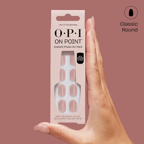 OPI On Point Press On Nails - Short Round & Squoval Styles | 24 Count With Nail Glue | Long Lasting, Reusable