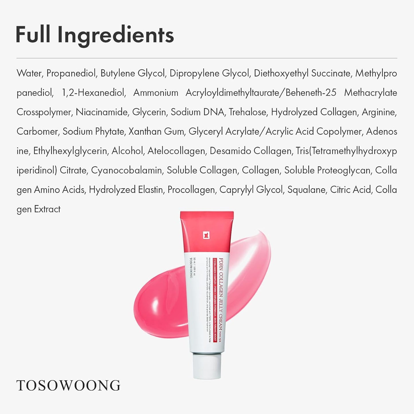 TOSOWOONG PDRN Collagen Jelly Cream - 5,000ppm Salmon DNA & Niacinamide for Hydration | 50ml