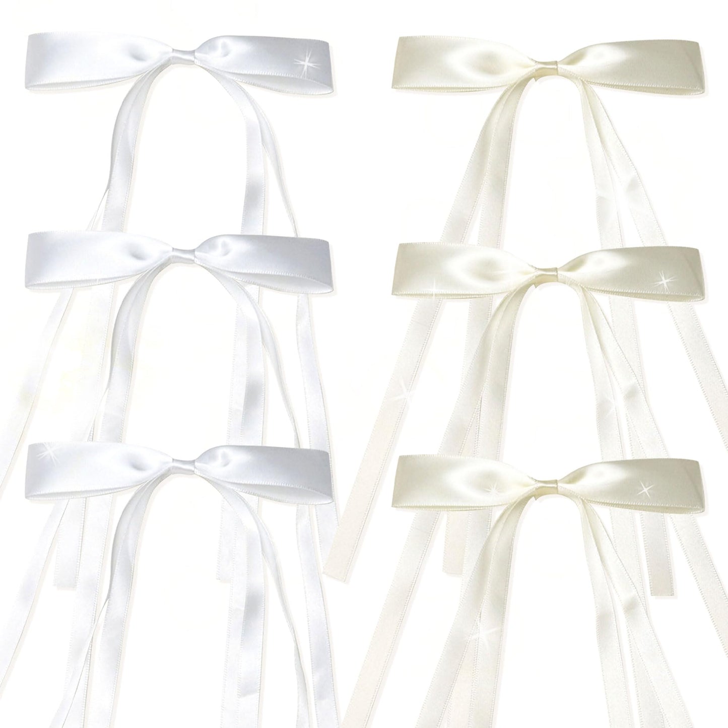 JeVenis 6 PCS White Ribbon Hair Accessories - Bows, Claw Clips for Long Thick Hair, Barrettes