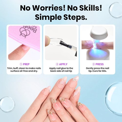 Beetles 9 in 1 Gel Nail Glue for Acrylic Nails Tips, 2 Pcs 10ml Super Strong Nail Glue for Clear False Nails Tips Base Coat Rhinestones Blooming Art Spring Nails Long Lasting U V Light Cure
