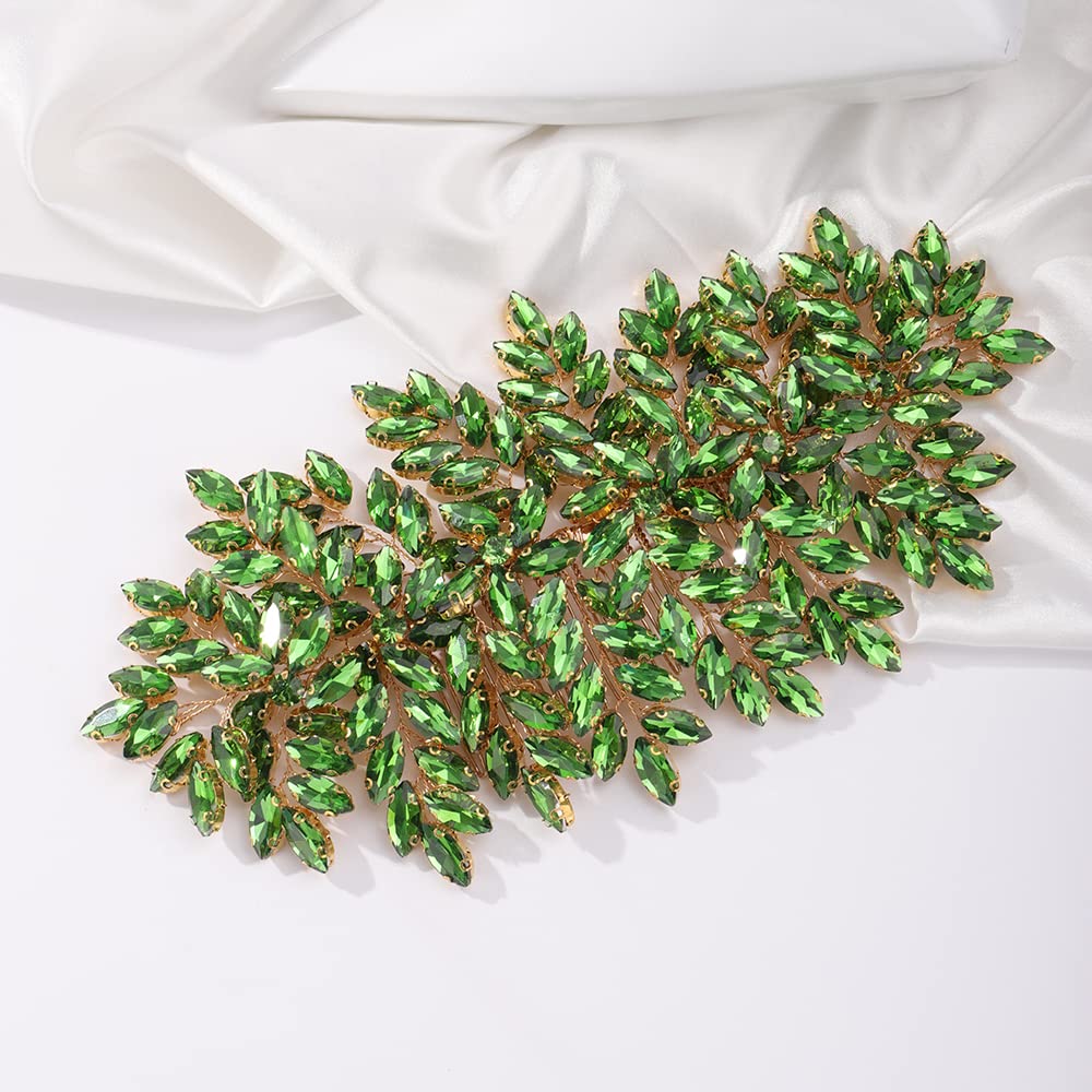 Teyglen Full Green Rhinestone Wedding Hair Comb Flower Bride Wedding Hair Comb Headband Luxurious Hair Accessories Crystal Bridal Side Comb Rhinestone Headpiece for Women Bride Girls (Green)