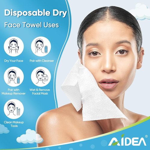 AIDEA Disposable Face Towels - 100 Count | Gentle Cleansing Wipes for Sensitive Skin, Perfect for Travel