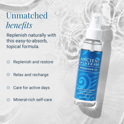 Ancient Minerals Magnesium Oil Spray - Pure Zechstein Magnesium Chloride for Skin Relief | 4 fl oz