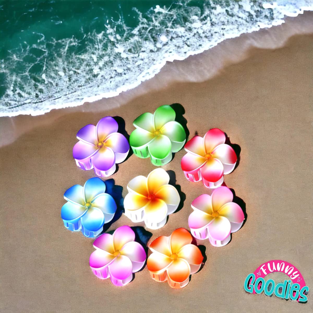 Hawaiian Flower Hair Clips - 8pcs Large Daisy Plumeria Barrettes with Strong Non-Slip Hold for Women and Girls, Cute Friend Gift