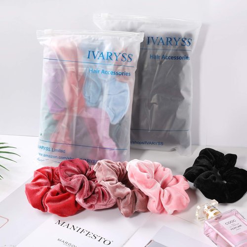 IVARYSS Scrunchies for Girls, 12 Pcs Velvet Scrunchies for Hair, Soft Ponytail Holder, Cute Colors Elastic Hair Bands for Teens and Women