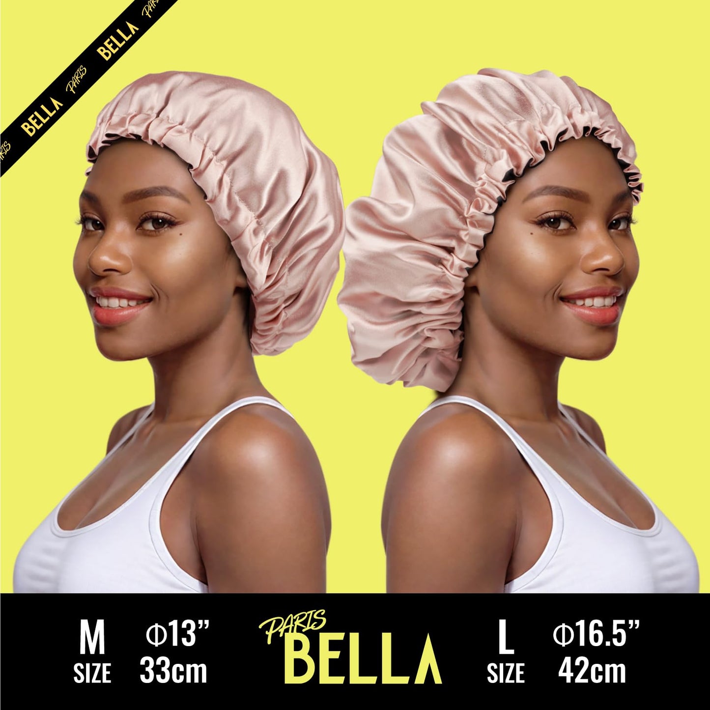 PARISBELLA Reversible Smooth As Silk Satin Bonnet For Sleeping, Adjustable Satin Sleep Cap for Curly Hair, Chic Satin Hair Wrap With Scrunchy, Pale Pink, Large, Pack of 1