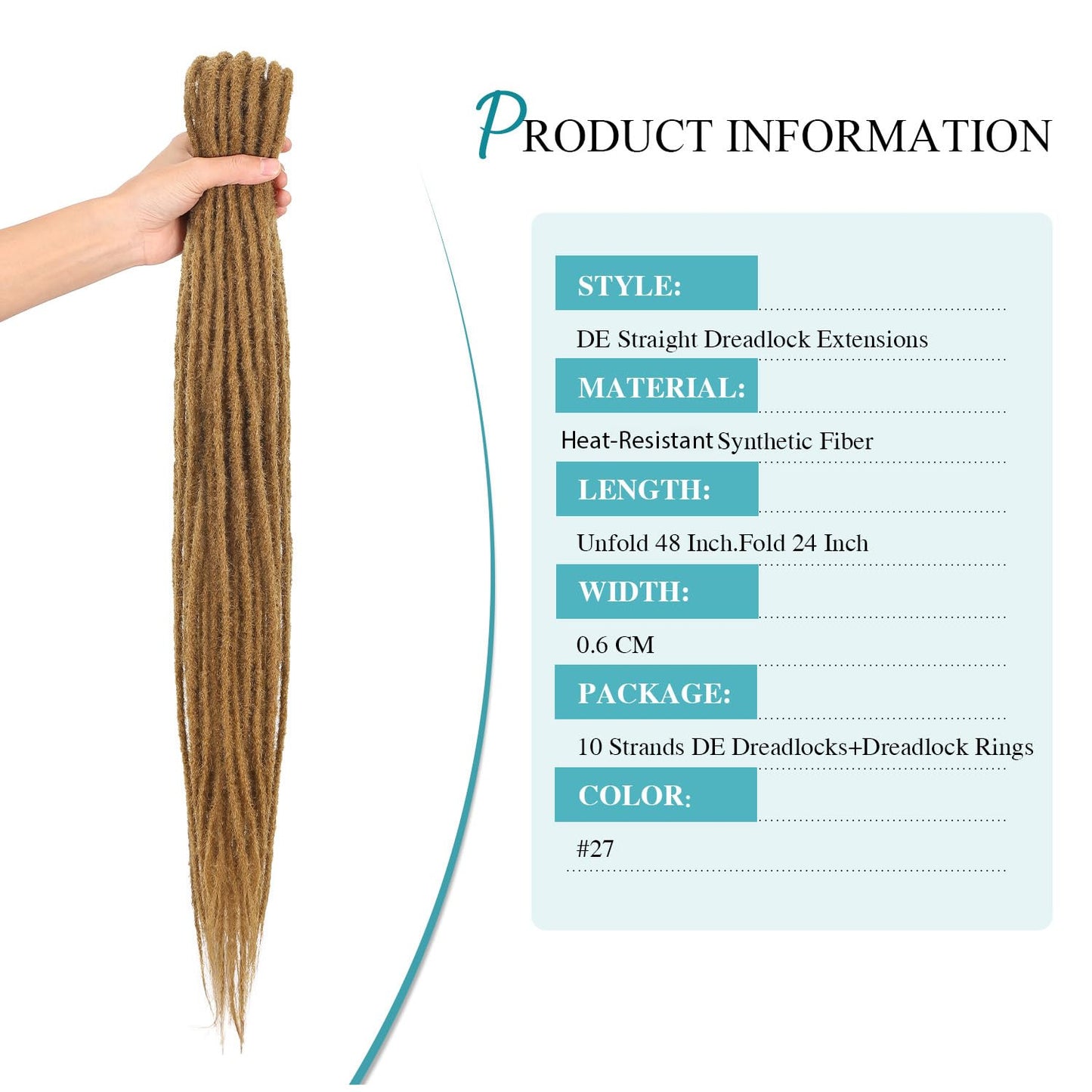 WIGNEE 24 Inches Double Ended Dreadlock Extensions Straight Synthetic Dreadlock Extensions 10 Strands Dreads Extensions (24 Inch, 27)