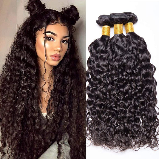 HeioWuio Water Wave Hair Bundles Natural Black Color Brazilian Remy Hair Weaves No Tangle Hair Extensions Real Unprocessed Virgin Hair Bundle 28 28 28 Inch