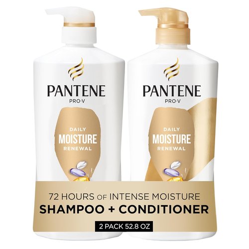 Pantene Daily Moisture Renewal Shampoo & Conditioner Set - 72-Hour Hydration for All Hair Types | 52.8 Oz + Miracle Rescue Shot (0.5 Oz)