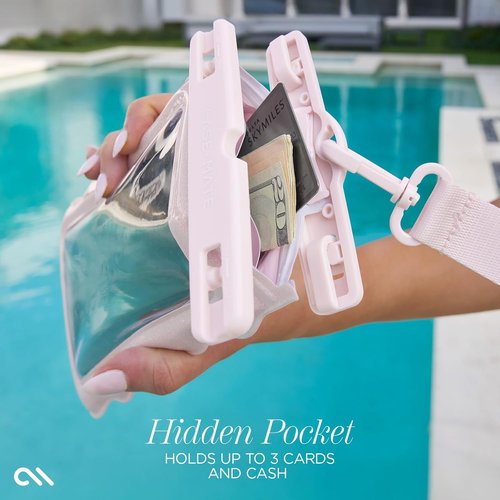 Case-Mate Wavy Waterproof Phone Pouch - Large Floating Case with Crossbody Lanyard - Ideal for Travel | Ballet Pink Twinkle