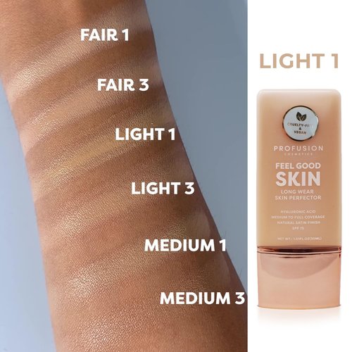 Profusion Cosmetics Lightweight Liquid Foundation - Flawless Radiance, Breathable Vegan Makeup | Light 1