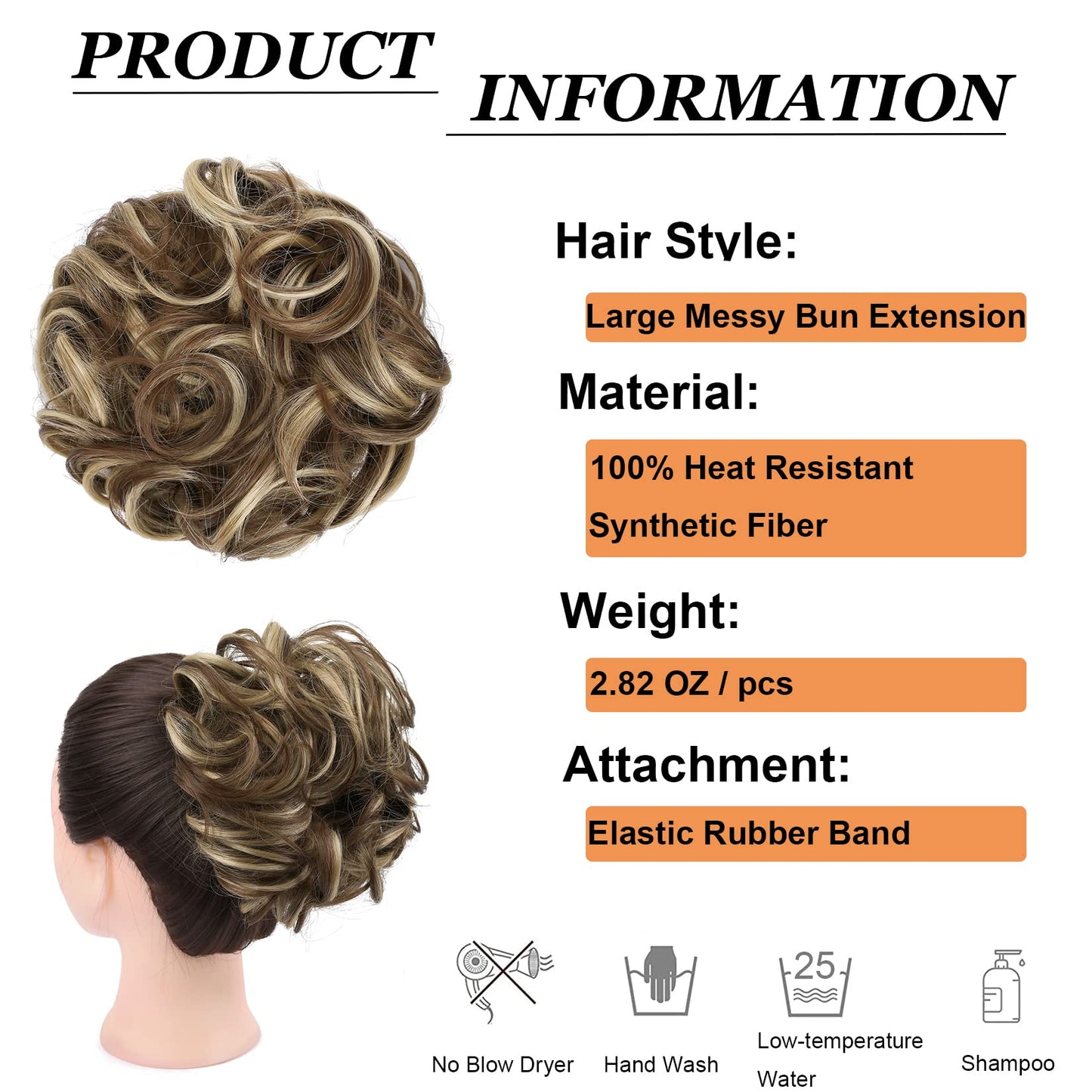 Elaine Big Messy Bun Extension Curly Hair Buns Hair Pieces for Women Synthetic Wavy Large Scrunchies Thick Updo Ponytail (Ash Blonde & Medium Golden Brown Mixed -#60)