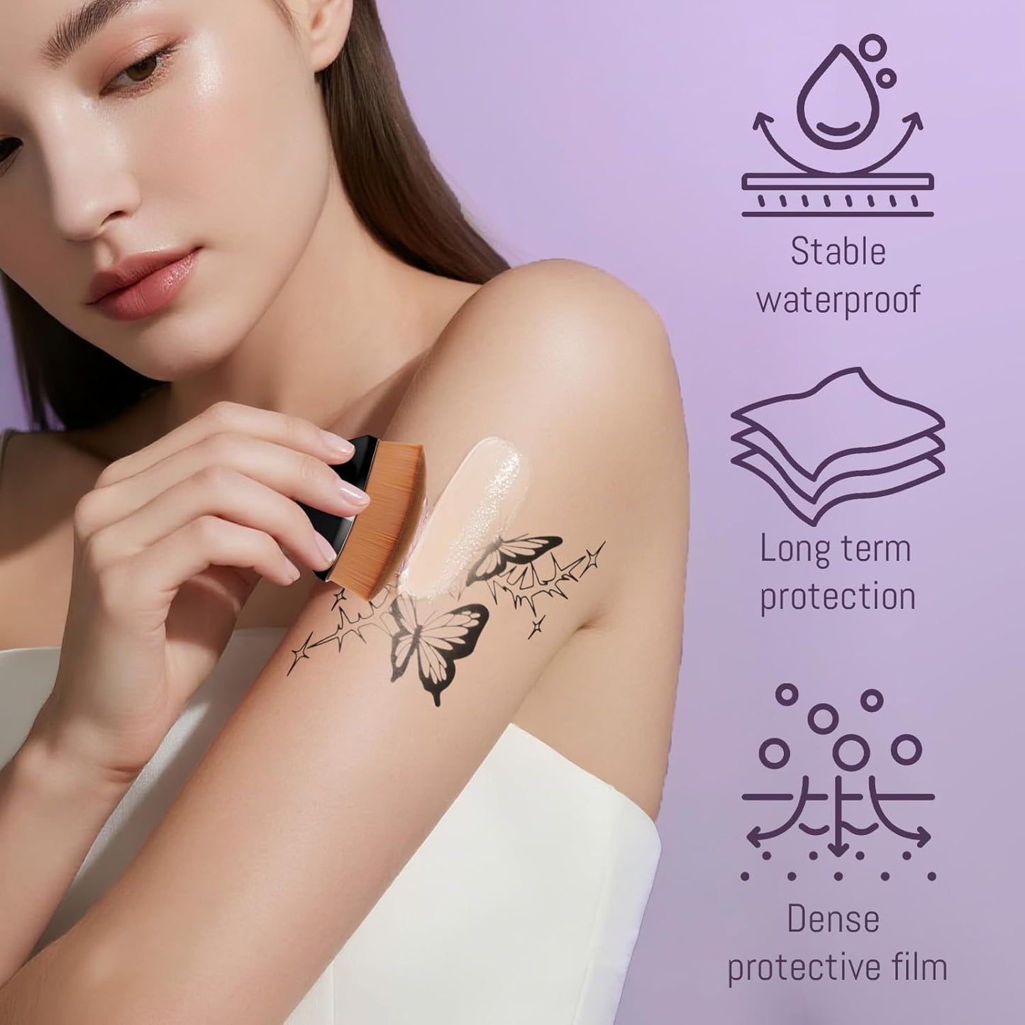 Skiennix Body Coverage Perfector - Waterproof Makeup with Brush & Puff | Full Coverage for Tattoos, Scars (2.0oz Natural Beige)