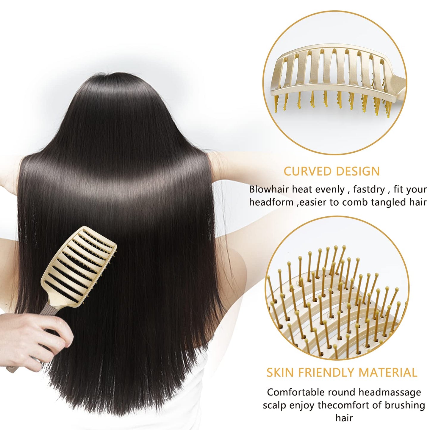 Skiennix Hair Brushes - Vented Curved Brush for Quick Blow Drying & Styling | Paddle Brush for All Hair Types