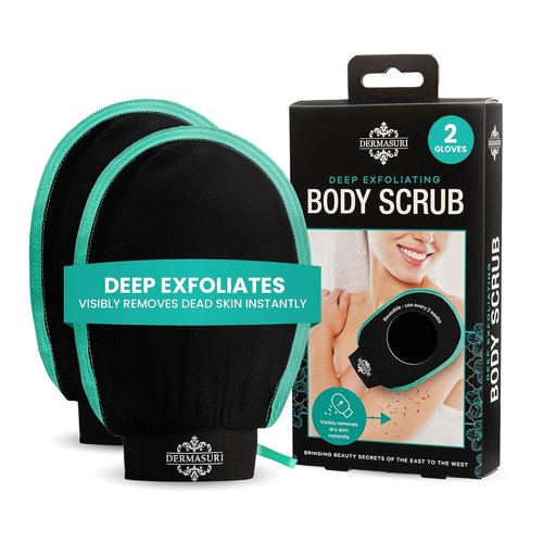 Dermasuri - Deep Exfoliating Glove - Korean Body Scrubber & Mitt for Keratosis Pilaris - 2 Pack