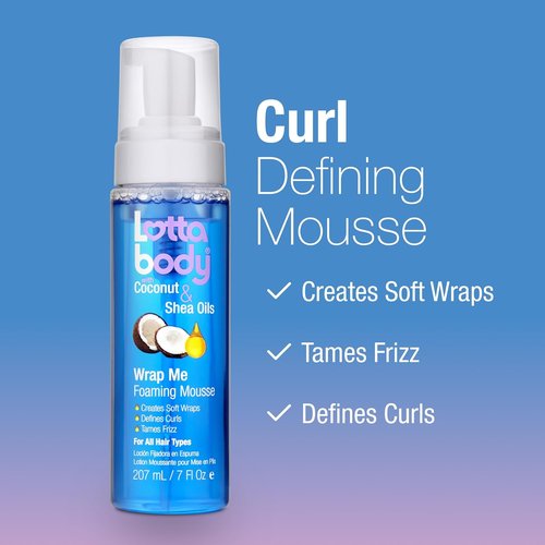 Lottabody Wrap Me Foaming Mousse - Lightweight Curl-Defining & Frizz-Control Formula with Coconut & Shea Oils | 7 oz