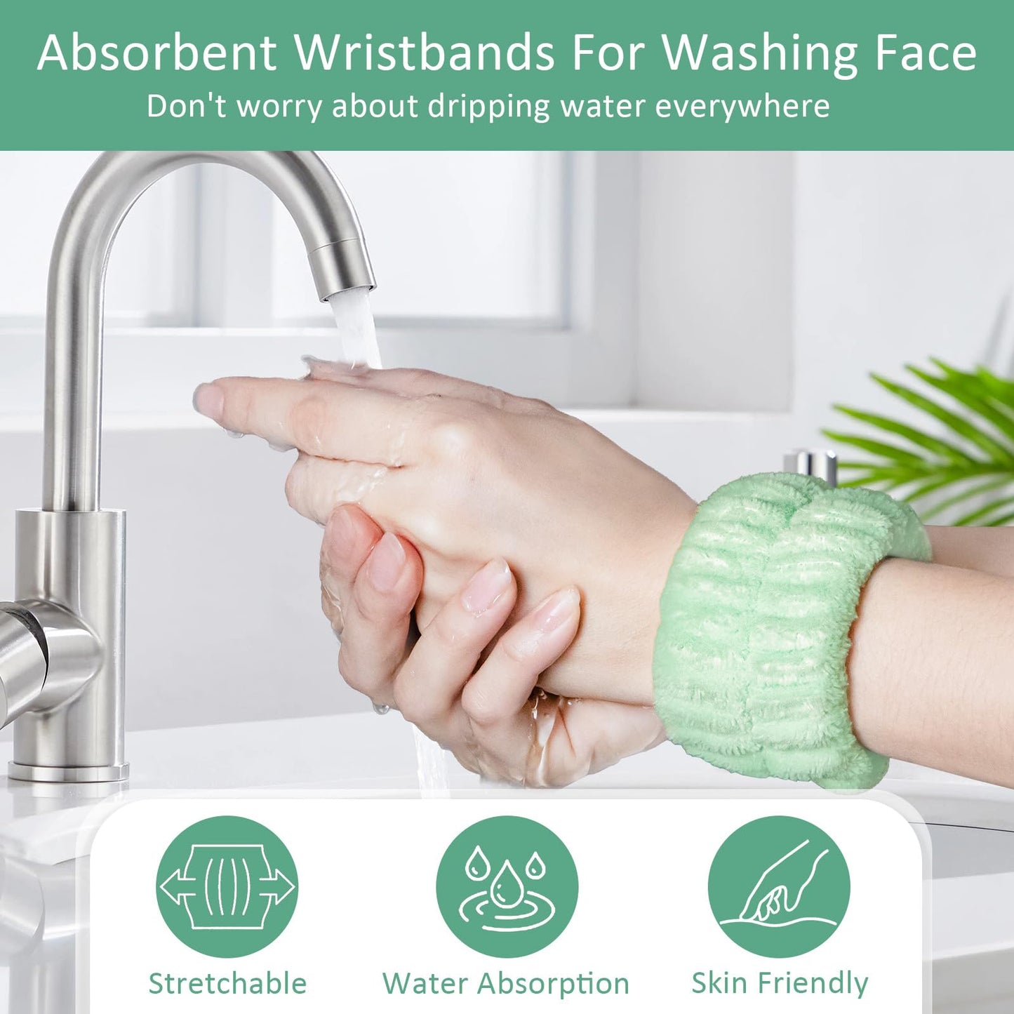 Beomeen Facial Cleansing Brush 2 in 1, Silicone Face Scrubber Dual Face Brush for Deep Pore Cleansing and Exfoliating, Skincare Headband and Wristbands Set for Washing Face, Massaging Spa Makeup, Cyan