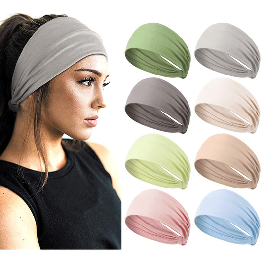 AKTVSHOW Headbands for Women Non Slip Boho Wide Hair Bands Elastic Knotted Head Band Workout Turban Accessories Hair Wraps for Girls Solid Color 8pcs