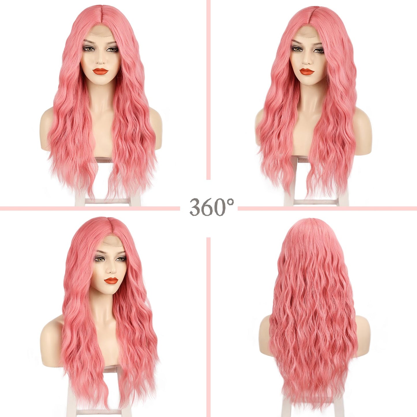 Wirctp Pink Wig Long Wavy Wigs for Women 24 Inch Curly Pastel Pink Synthetic Wig Light Pink Colorful Wig for Daily Cosplay Party Halloween Costume Use