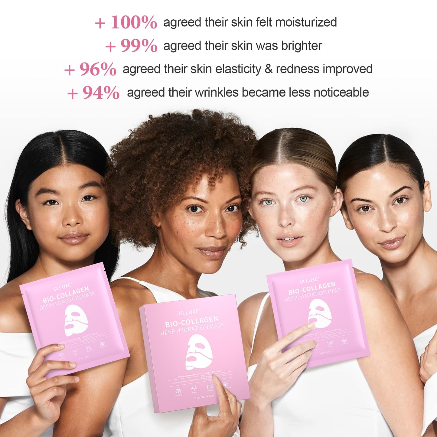 ulluxe Deep Collagen Face Mask, Bio-Collagen Overnight Facial Mask, Hydrating Firming Anti-Aging and Moisturizing, Korean Skincare Masks, Stocking Stuffers for Women & Teen Girls, 37g, 4ea