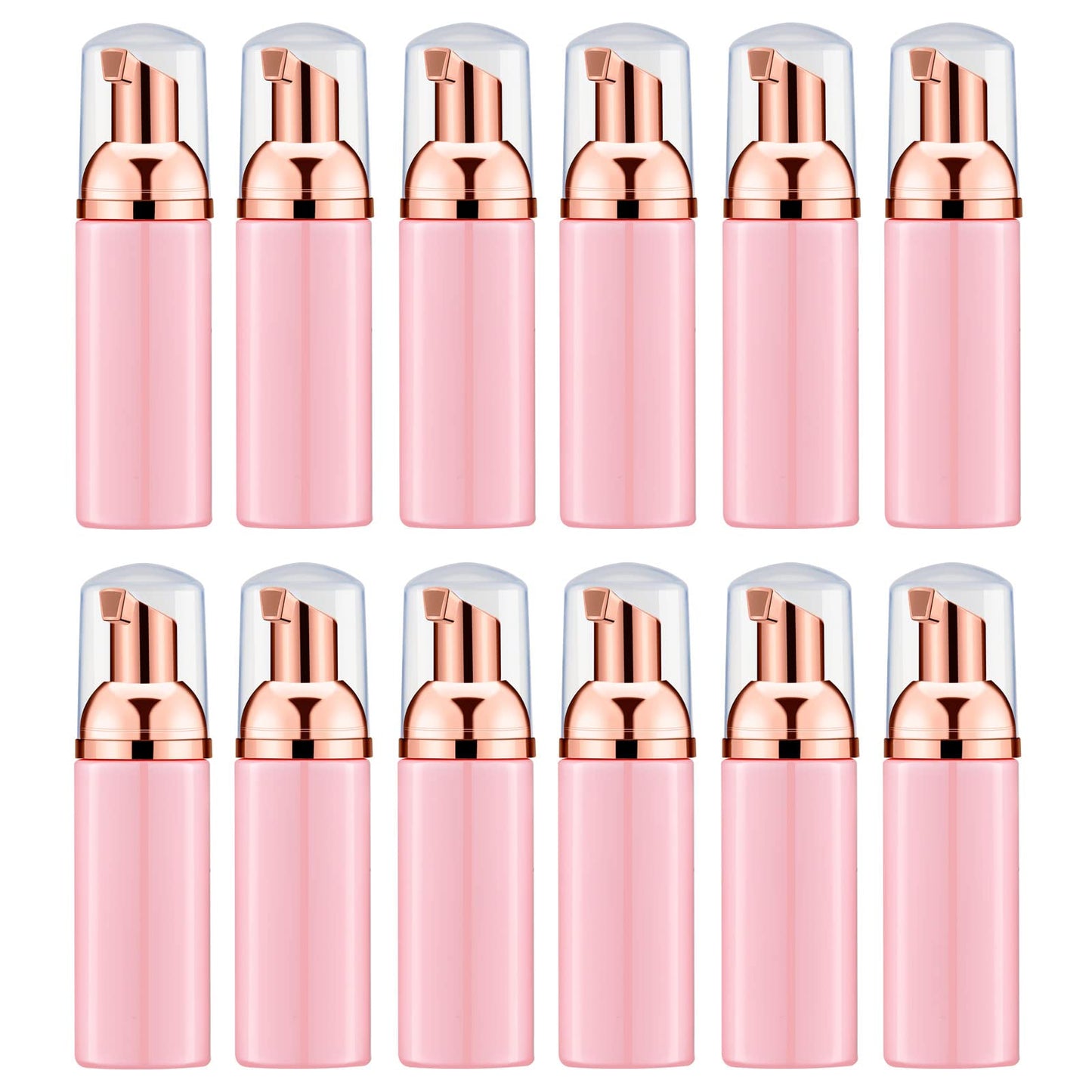 Lil Ray 2 Oz Empty Pink Foam Pump Bottle, Travel Foamer Soap Dispenser for Lash Shampoo, Hand Soap, Foaming Cleaner(Rose Gold Pump, 12 PCS)