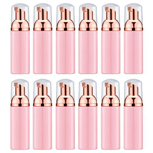 Lil Ray 2 Oz Empty Pink Foam Pump Bottle, Travel Foamer Soap Dispenser for Lash Shampoo, Hand Soap, Foaming Cleaner(Rose Gold Pump, 12 PCS)