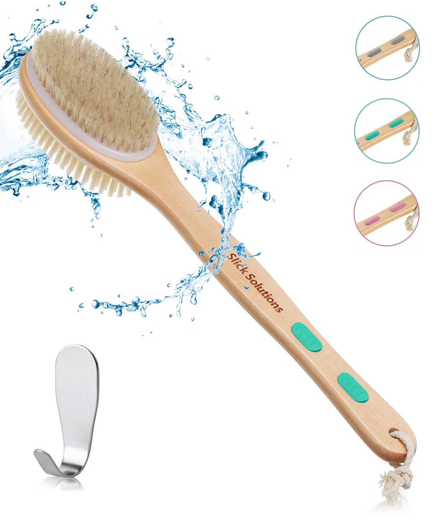 Slick- Shower Brush, Double Sided Shower Brush, Back Scrubber, Bath Brush, Back Brush, Back Brush Long Handle for Shower, Shower Brushes for Your Back, Bath Brush Long Handle for Shower