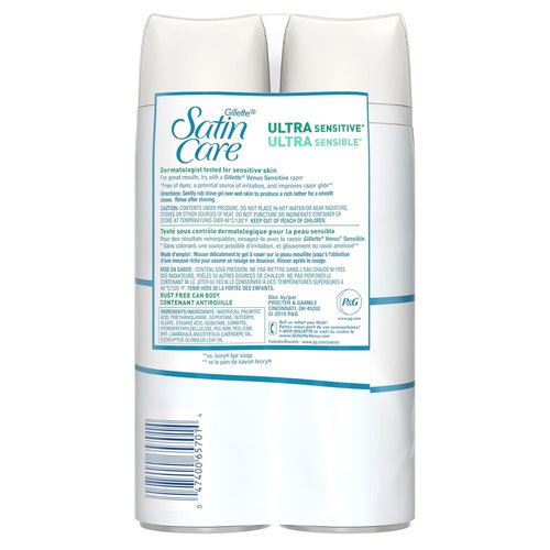 Gillette Satin Care Ultra Sensitive Shave Gel - Fragrance-Free, 7oz Each, Pack of 2 for Women
