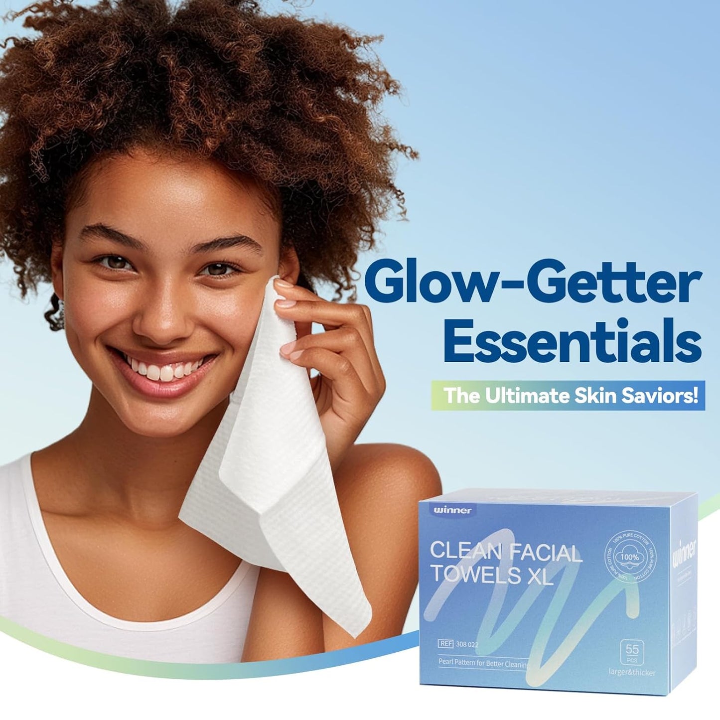 Winner Face Towels - Ultra Soft Disposable Facial Towelettes for Sensitive Skin | 55 Count XL Pack