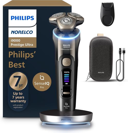 Philips Norelco Shaver i9000 Prestige - Ultra Wet & Dry Electric Shaver with SenseIQ Pro Technology | Black Gradient, 5 Modes