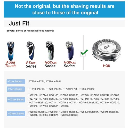 Philips Norelco HQ8 Replacement Shaver Heads - Compatible with HQ8505, AT815, AT810 | 3-Pack