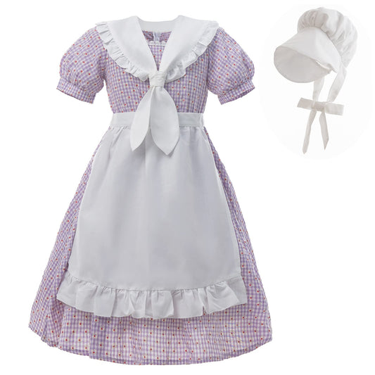 NSPSTT Pioneer Girl Prairie Dress Colonial Dress Girls Costume Purple, XL