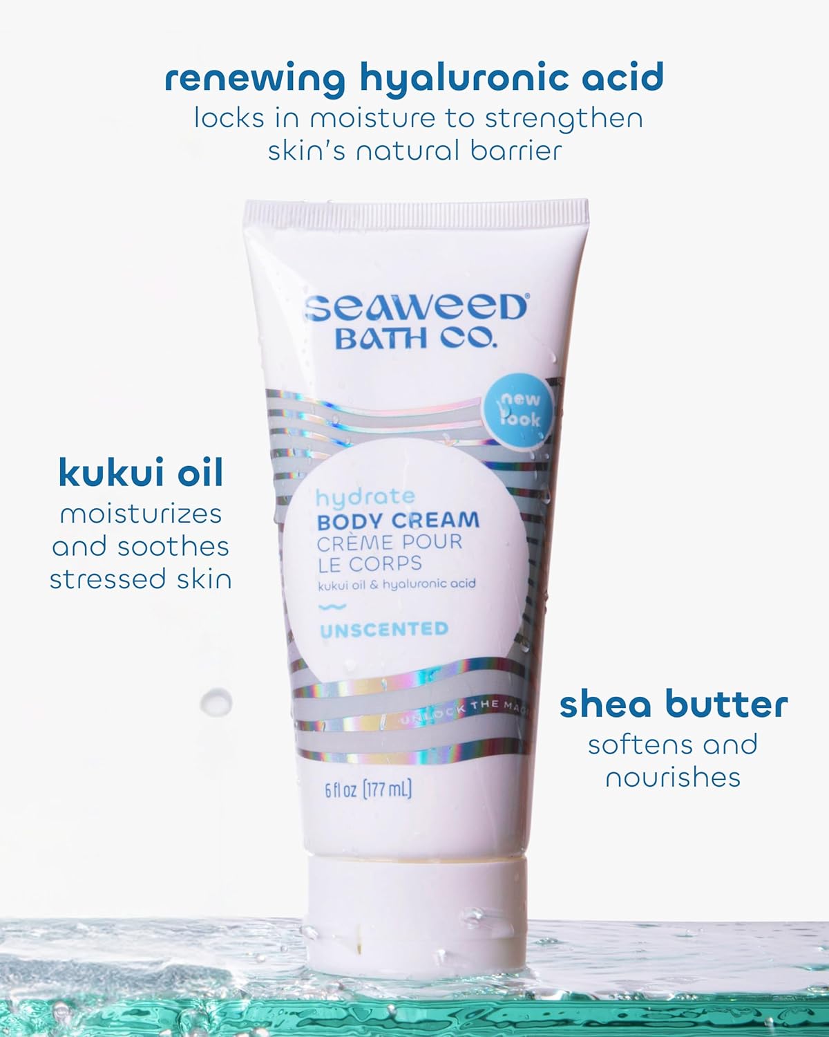 Seaweed Bath Co. Hydrate Body Cream - Unscented Moisturizer with Vitamin E & Hyaluronic Acid | 6 oz
