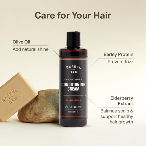 Barrel and Oak Leave-In Conditioner Cream for Men - Dual-Use Styling & Hair Care, Restores Dry Hair, 16 oz