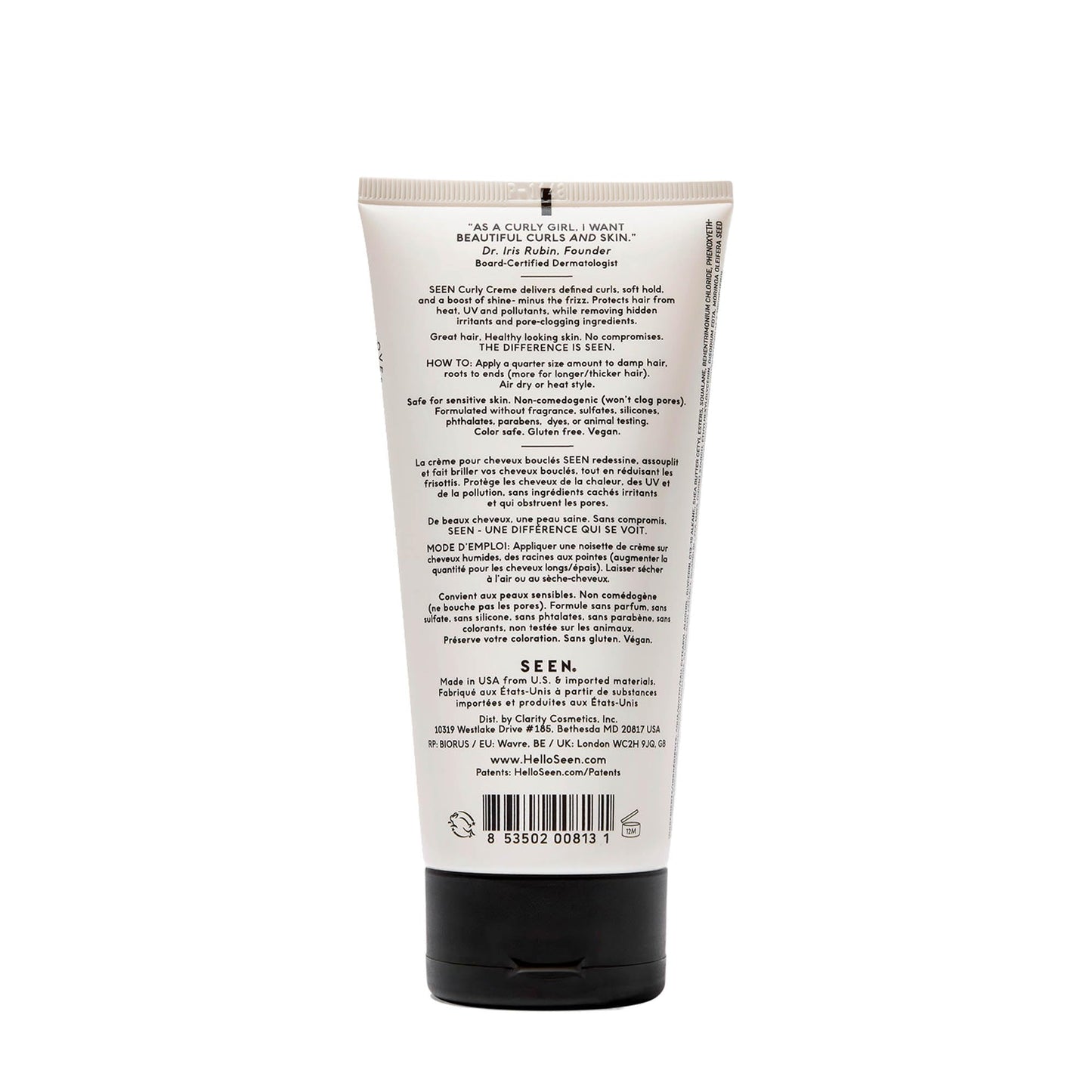 SEEN Curly Creme, Fragrance Free - Non-Comedogenic Curl Defining Styling Hair Cream - Dermatologist-Developed - Anti-Frizz- Heat Protectant - Safe for Sensitive Skin