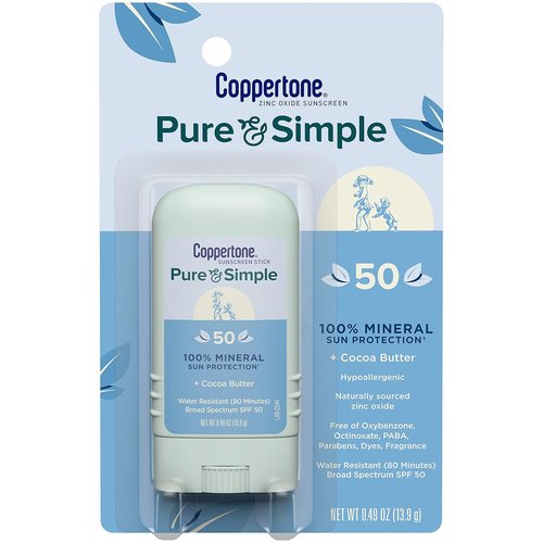 Coppertone Pure and Simple Mineral Sunscreen Stick - SPF 50, Water Resistant, Hypoallergenic | 0.49 oz